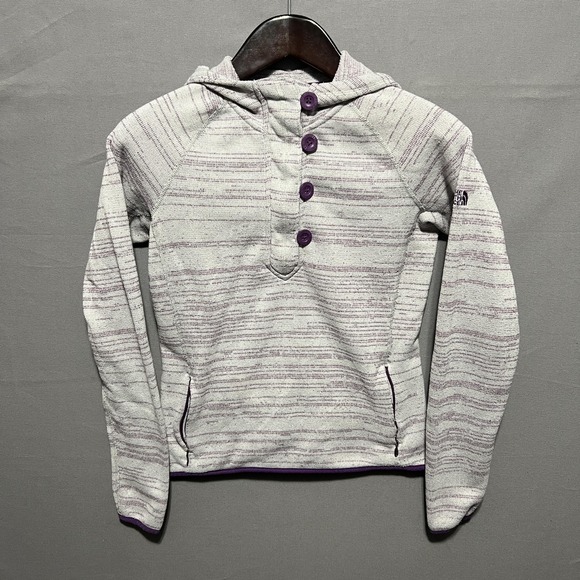 The North Face Tops - The North Face Hoodie Womens Medium Gray Striped Fleece Henley 1/4 Zip Pullover